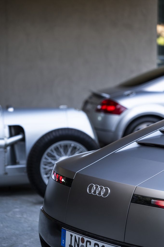 Audi Concept C: previewing a thrilling all-electric sports car - Audi Concept C, Audi TT, Auto Union Typ C - static outdoor shot, exterior