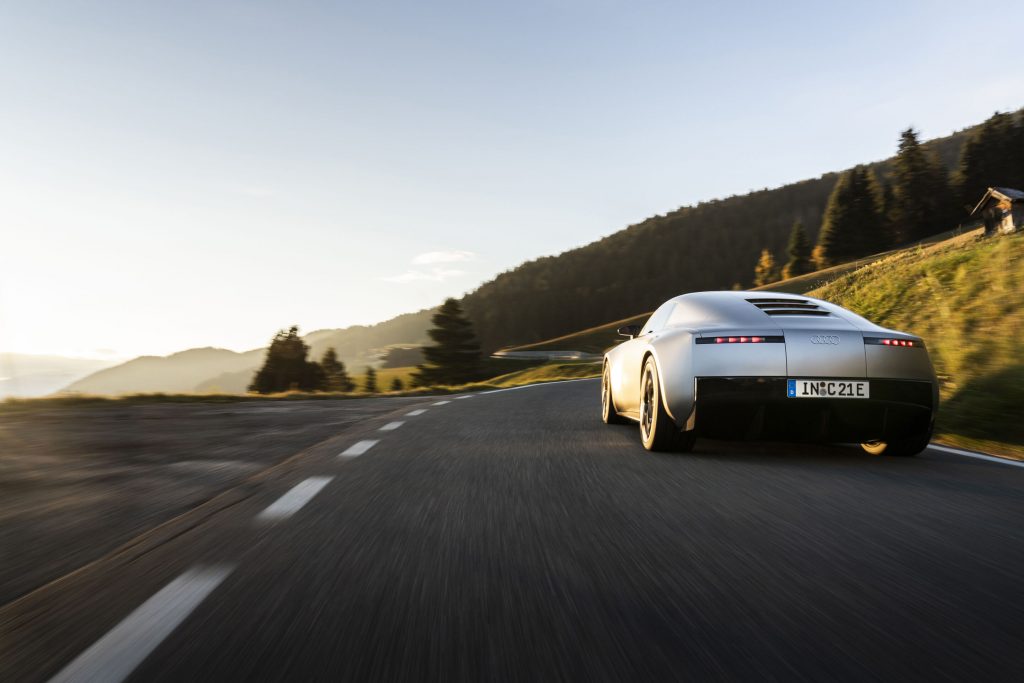 Audi Concept C: previewing a thrilling all-electric sports car - Audi Concept C - outdoor dynamic photo, exterior, three-quarter rear view