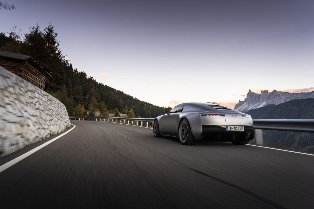 Audi Concept C: previewing a thrilling all-electric sports car - Audi Concept C - outdoor dynamic photo, exterior, three-quarter rear view